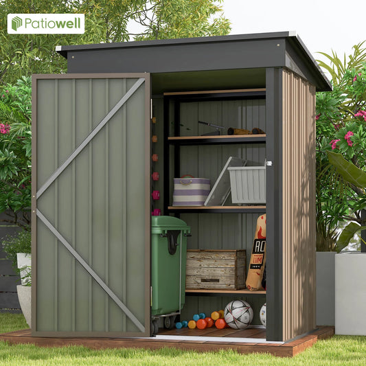 5x3 FT Outdoor Metal Tool Shed with Sloping Roof and Lockable Door