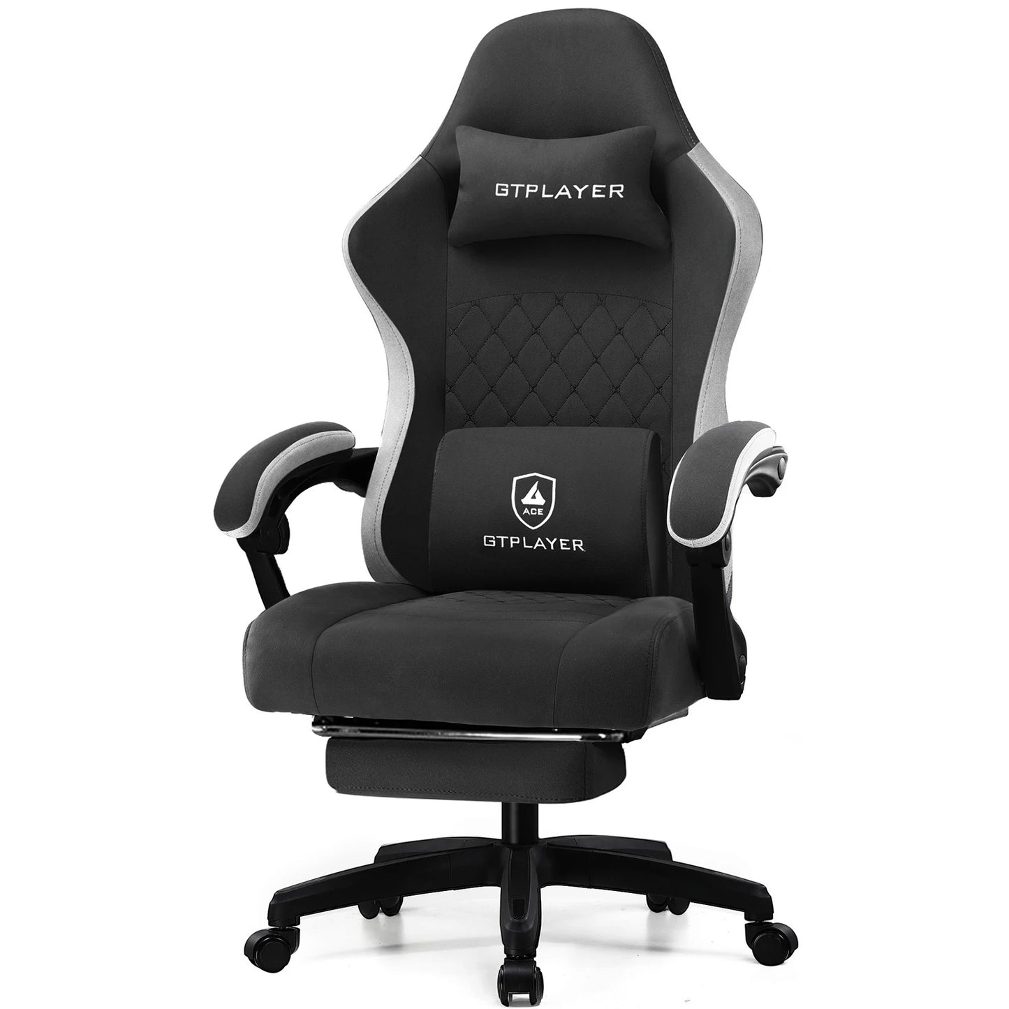 Ergonomic Gaming Chair with Pocket Spring Cushion, Linkage Armrests & Footrest, Lumbar Support