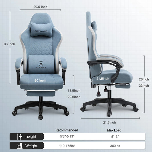 Ergonomic Gaming Chair with Pocket Spring Cushion, Linkage Armrests & Footrest, Lumbar Support