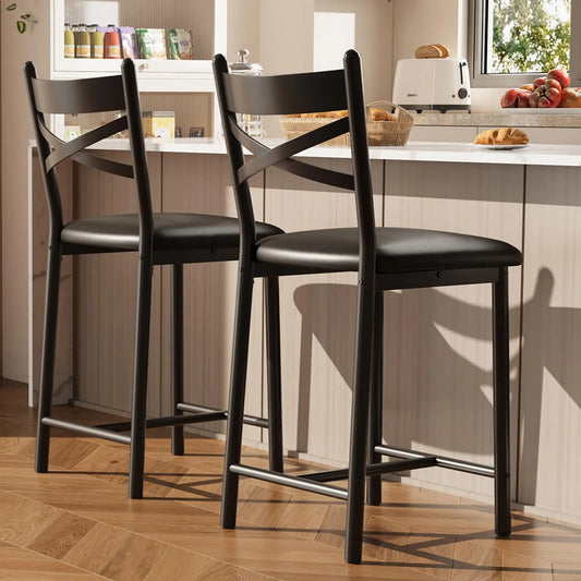 26 Inch Bar Stools Set of 4, Counter Height Bar Chairs with Back and Thick Cushion, Upholstered Dining Chairs with Padded Seat