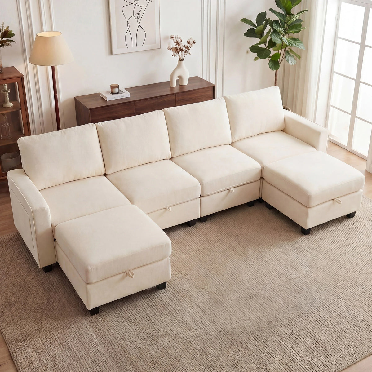 Modular Sectional Sofa Set with 2 Ottomans, U Shaped Convertible Couch with Storage, 4 Seat Convertible Sectional Couches for Large Living Room, Cloud-Like Comfort