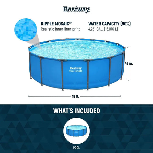 Steel Pro MAX 15 x 48 Above Ground Pools, Round Metal Frame Outdoor Swimming Pool for Backyard, Blue, Pool, Custom
