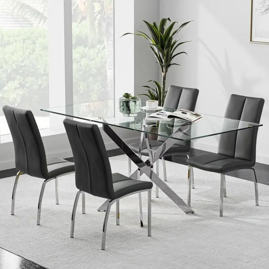 Glass Dining Table with Chromed Legs, 47in Rectangular Kitchen Table for Kitchen Dining Room Home Office 47.24 27.55, White Sil