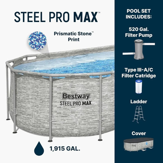 Above Ground Oval Metal Frame Outdoor Swimming Pool 14’ x 8'2" x 39.5”