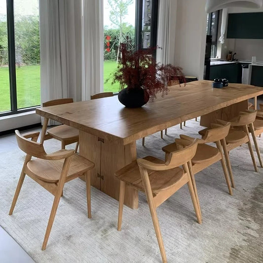 Modern Oak Ash Walnut Rectangle Solid Wood Wooden Dining Table 6 8 10 12 Seater Table and Chairs for Dining Room