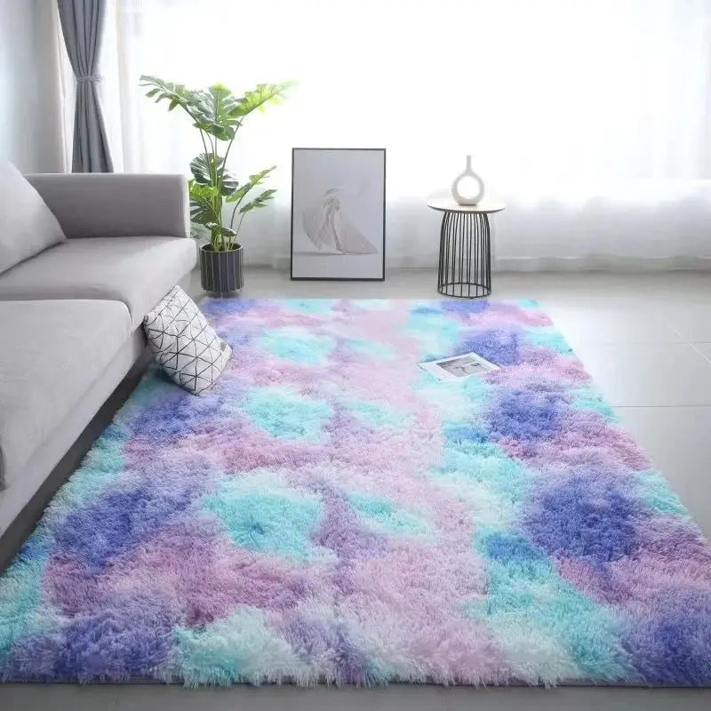 Tie-Dye Non-Slip Silk Wool Rugs Machine Washable Carpet Mats