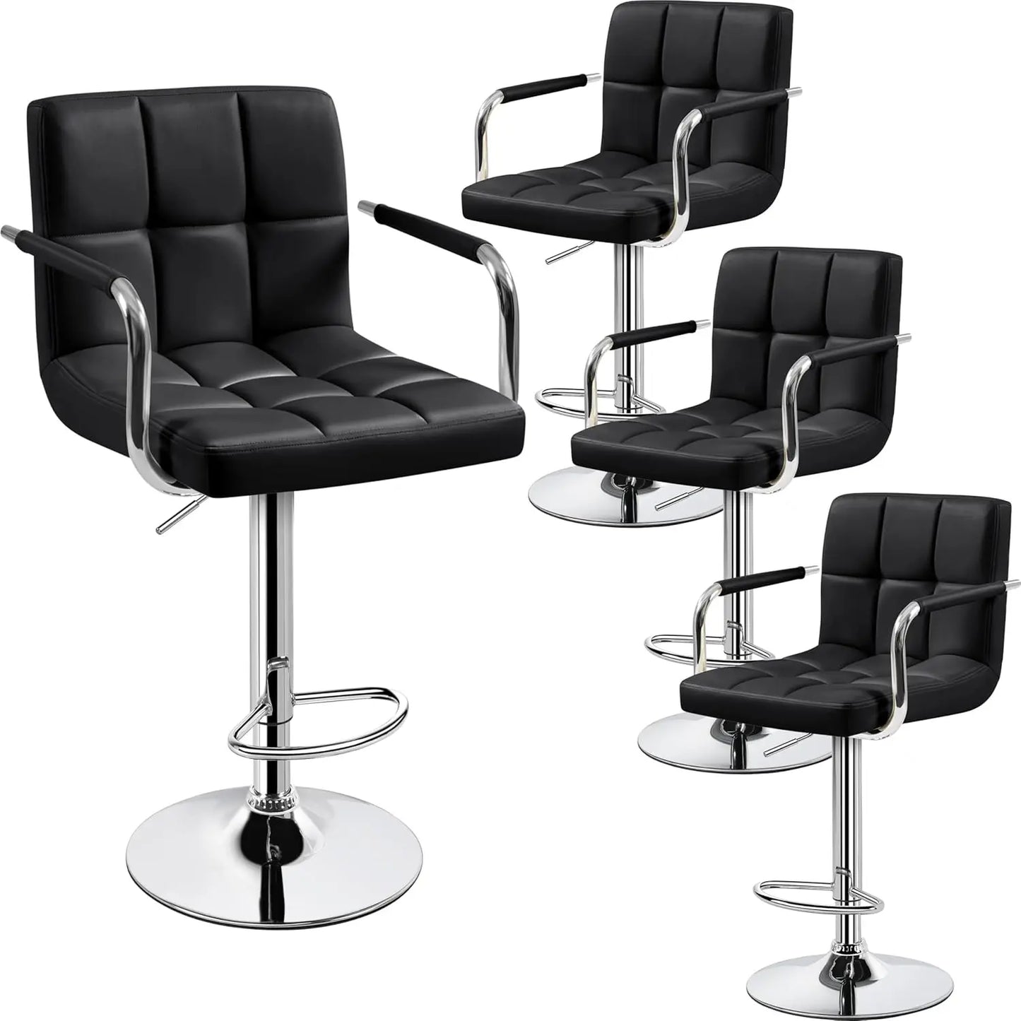 Counter Height Bar Stools Set of 4, PU Leather Adjustable Barstools with Armrest, with Thickened Seat
