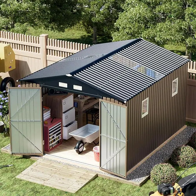 Outdoor Storage Shed 10 X 12 Ft. with Lockable Doors, Windows for Patio