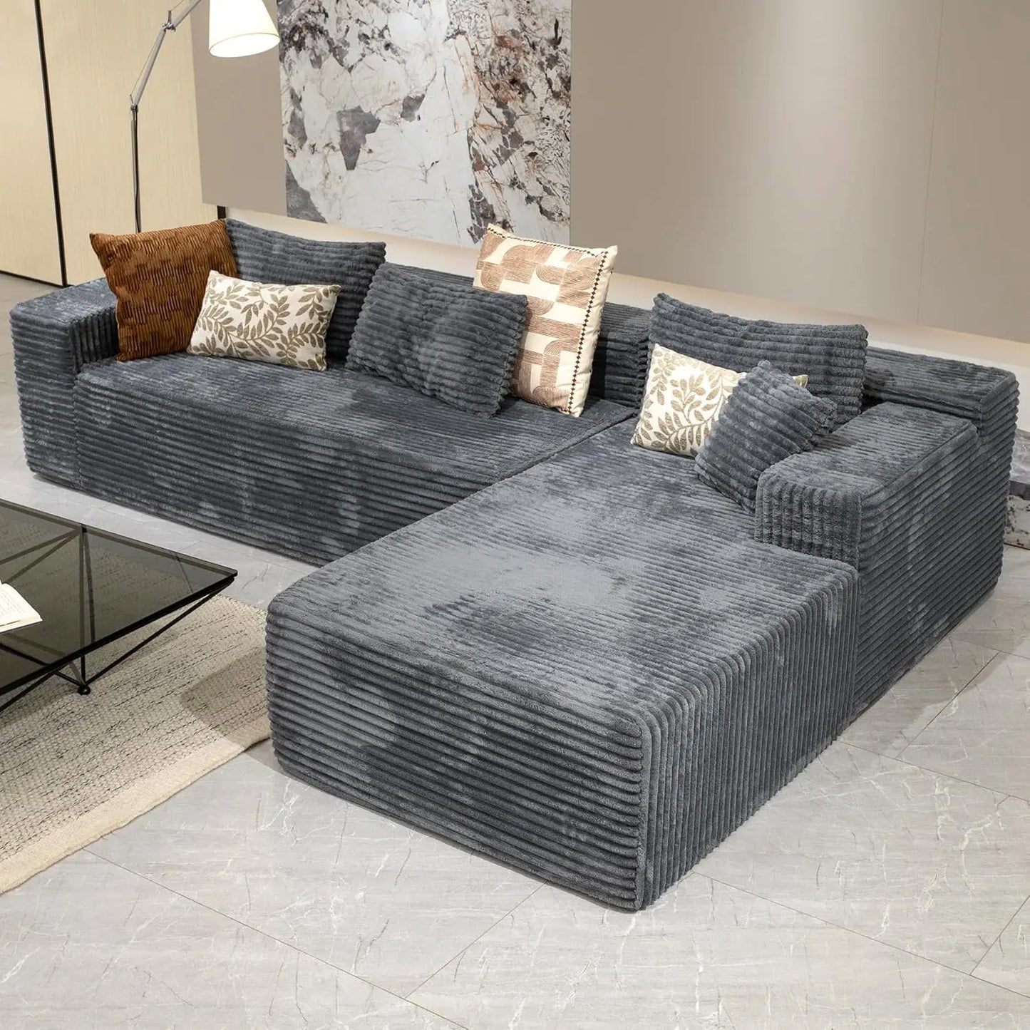 Black Corduroy Couch for Living Room ,104" Cloud Sectional Couch with L-Shape Chaise, Modern, Customized