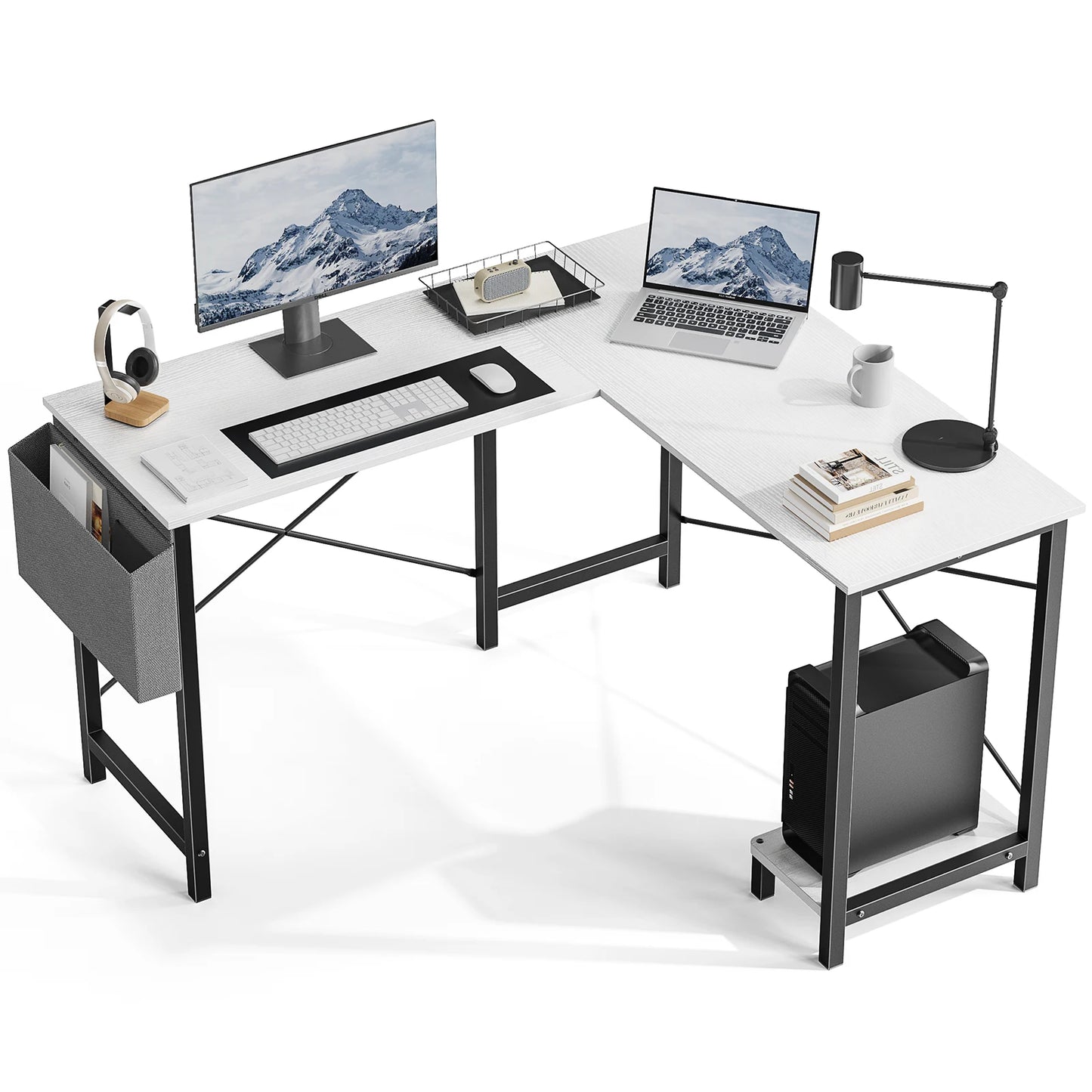 50 Inch Office PC Wooden Table with CPU Storage Shelf & Side Bag for Home Office Bedroom Small Space