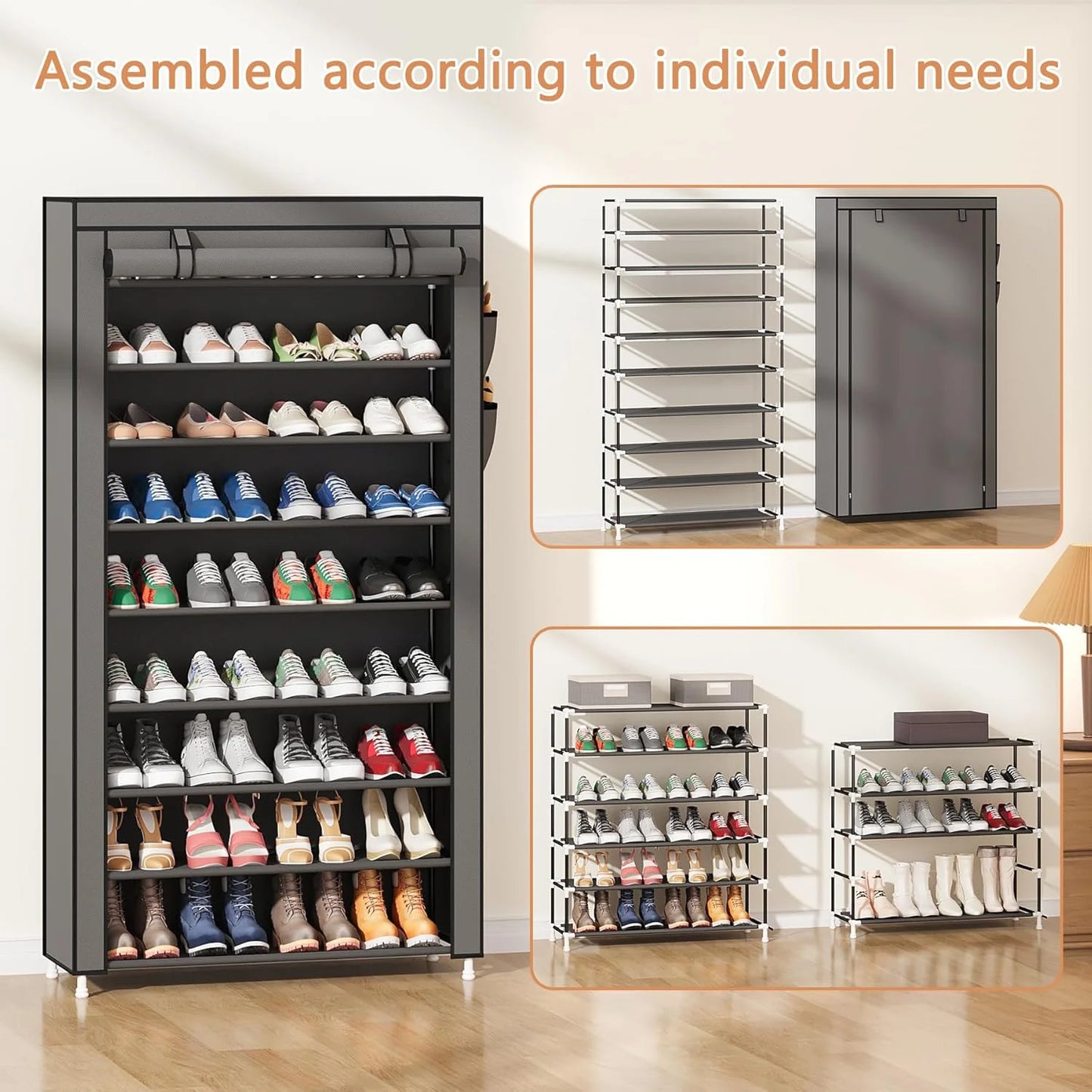 Shoe cabinet storage rack with fabric cover