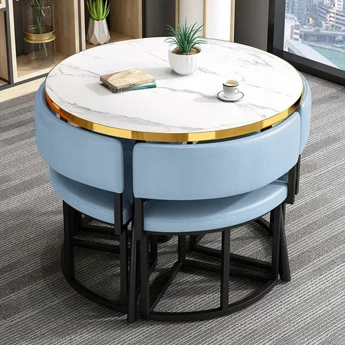 Round Luxury White Mobile Dining Table Set with 4 Chairs