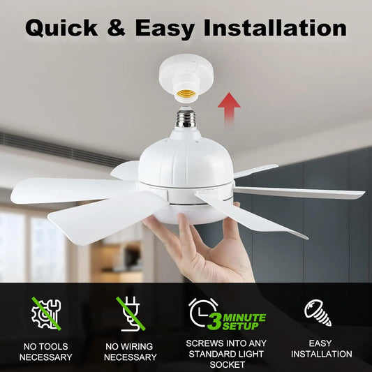 Socket LED Ceiling Fan Light E26 with Remote, Dimmable, 3 Colors, Speed Change, Suitable for Living Room, Study,