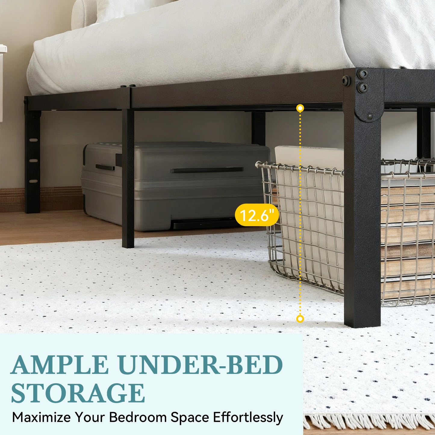 Metal Platform Bed Frame with Storage Space, Twin/Full/Quen/King