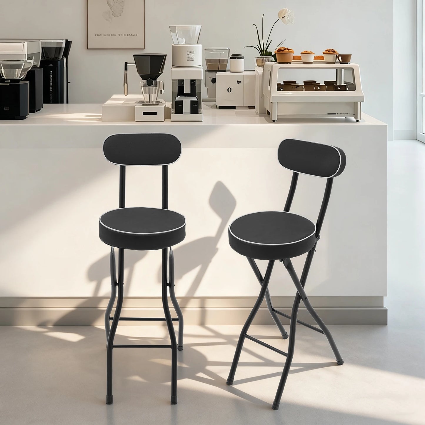 Folding Bar Stool with Back, 25.6 in Cushioned Padded Foldable Chairs, Tall Bar Collapsible Stools, Round Counter Height Stool Chair, suitable for Camping, Kitchen, Shop, and Cafe