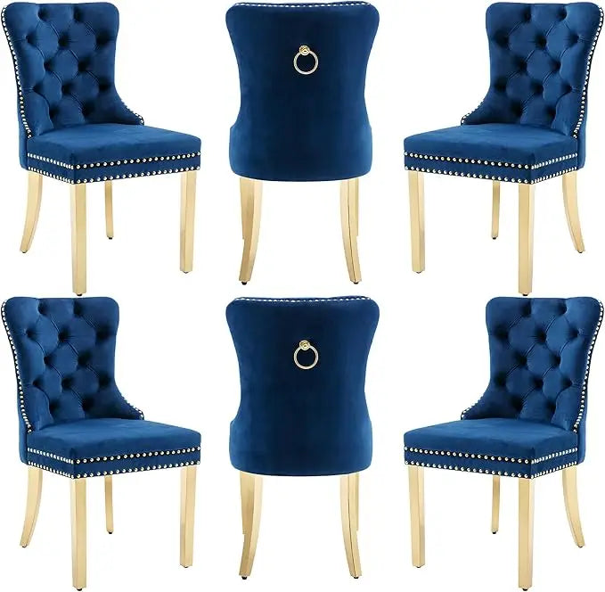 Velvet Dining Chairs Set of 6, Nikki Collection Dining Room Chairs with Wood Legs