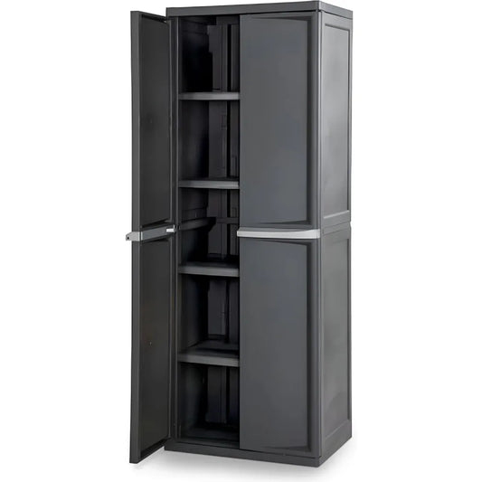 Heavy Duty 4-Tier Plastic Storage Shelf Cabinet Easy Assembly for Garage Basement