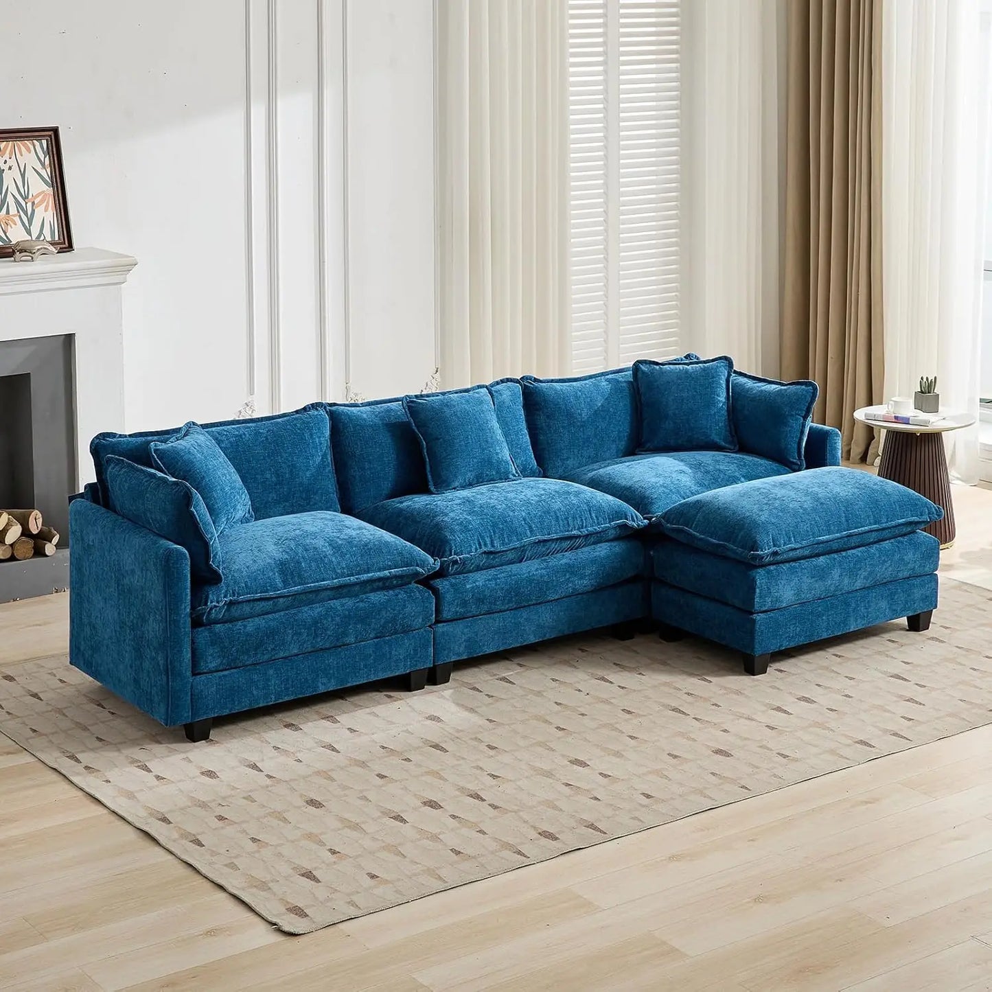 117.9" Modern Sectional Couches for Living Room, Blue Chenille Comfy Cloud Couch