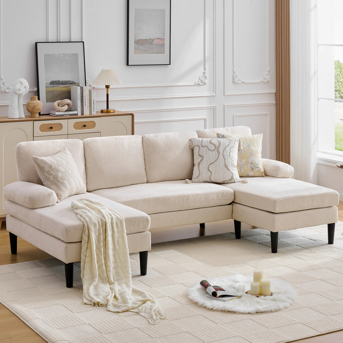 U-Shaped Sectional Sofa 4 Seater Lounge Sleeper with Removable Cushions Upholstered Couches for Living Room