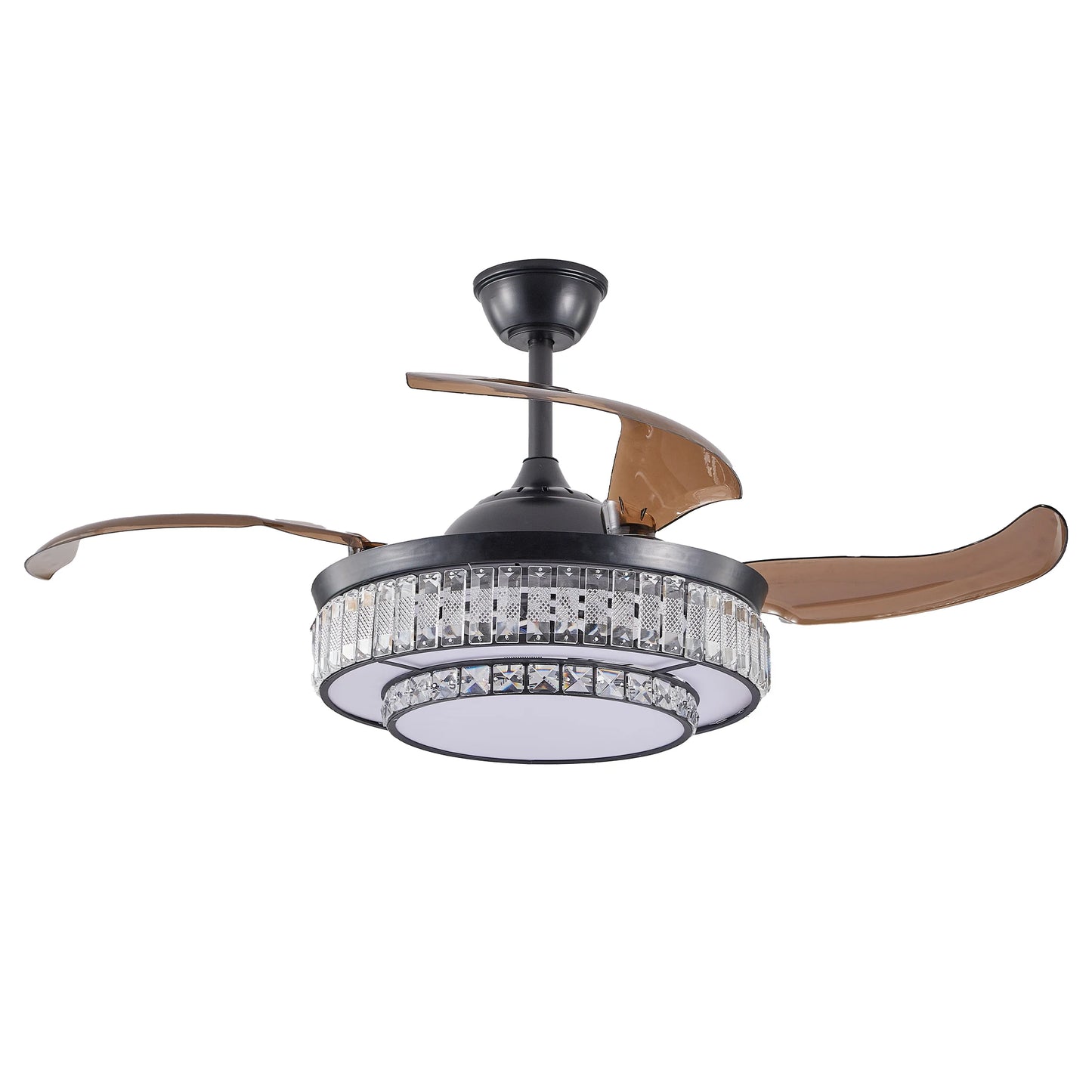 Luxurious Crystal Ceiling Fan Light, Remote Control Folding Fan Light with Timer Function, Adjustable Color Lighting