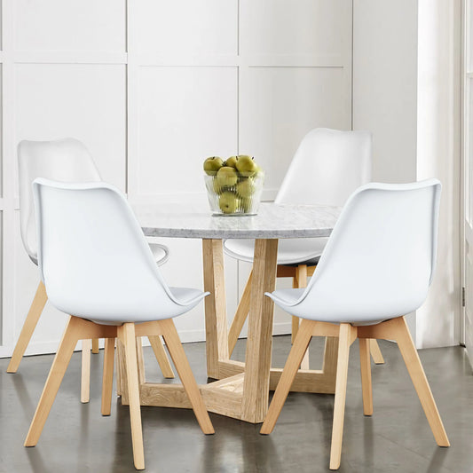 Leather Dining Chairs Set of 4 with Wooden Legs