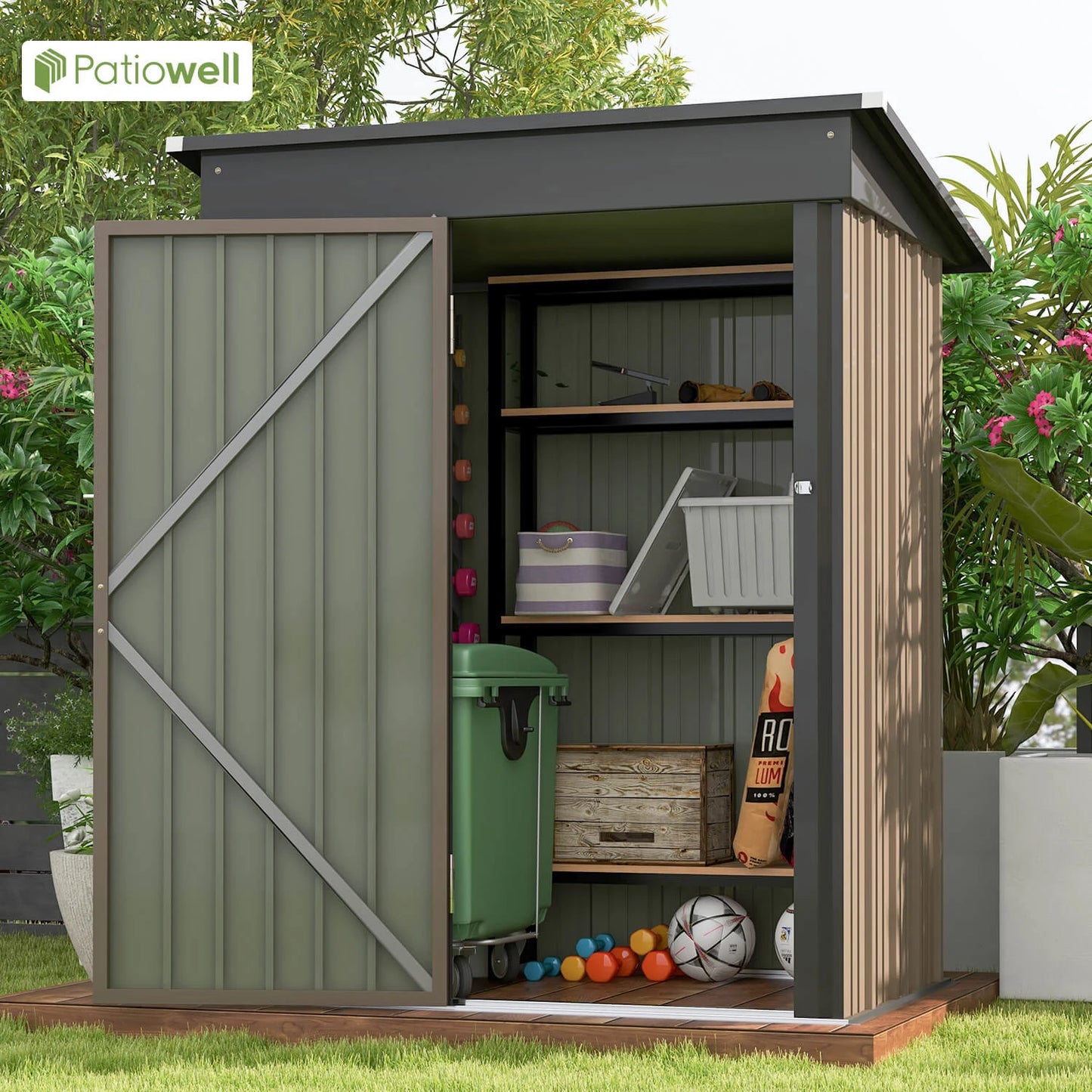 5x3 FT Outdoor Metal Tool Shed with Sloping Roof and Lockable Door