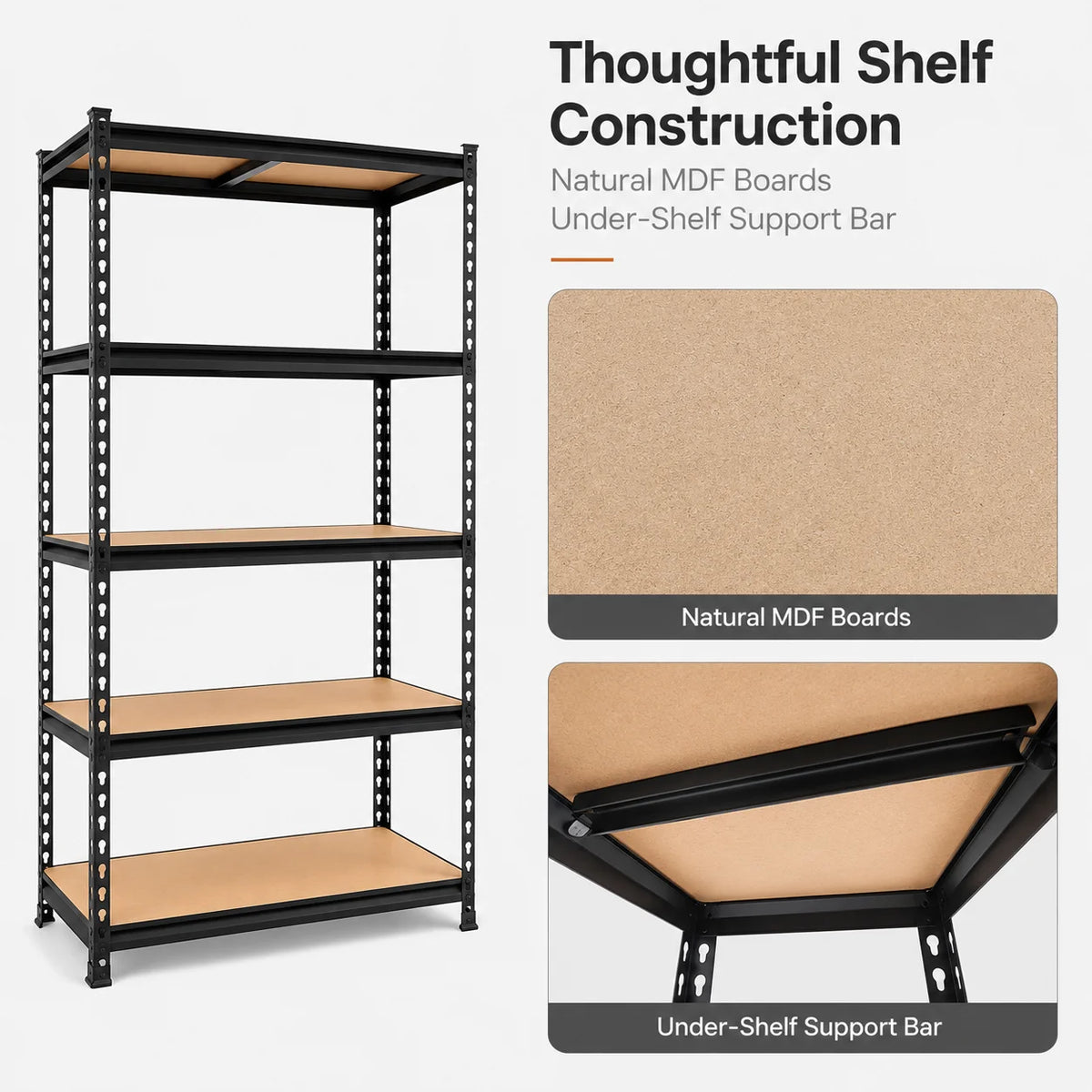 Heavy Duty Adjustable  5-Tier Metal Shelving Unit with MDF Shelves,