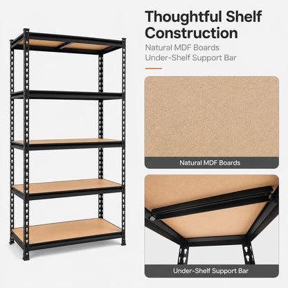 Heavy Duty Adjustable  5-Tier Metal Shelving Unit with MDF Shelves,
