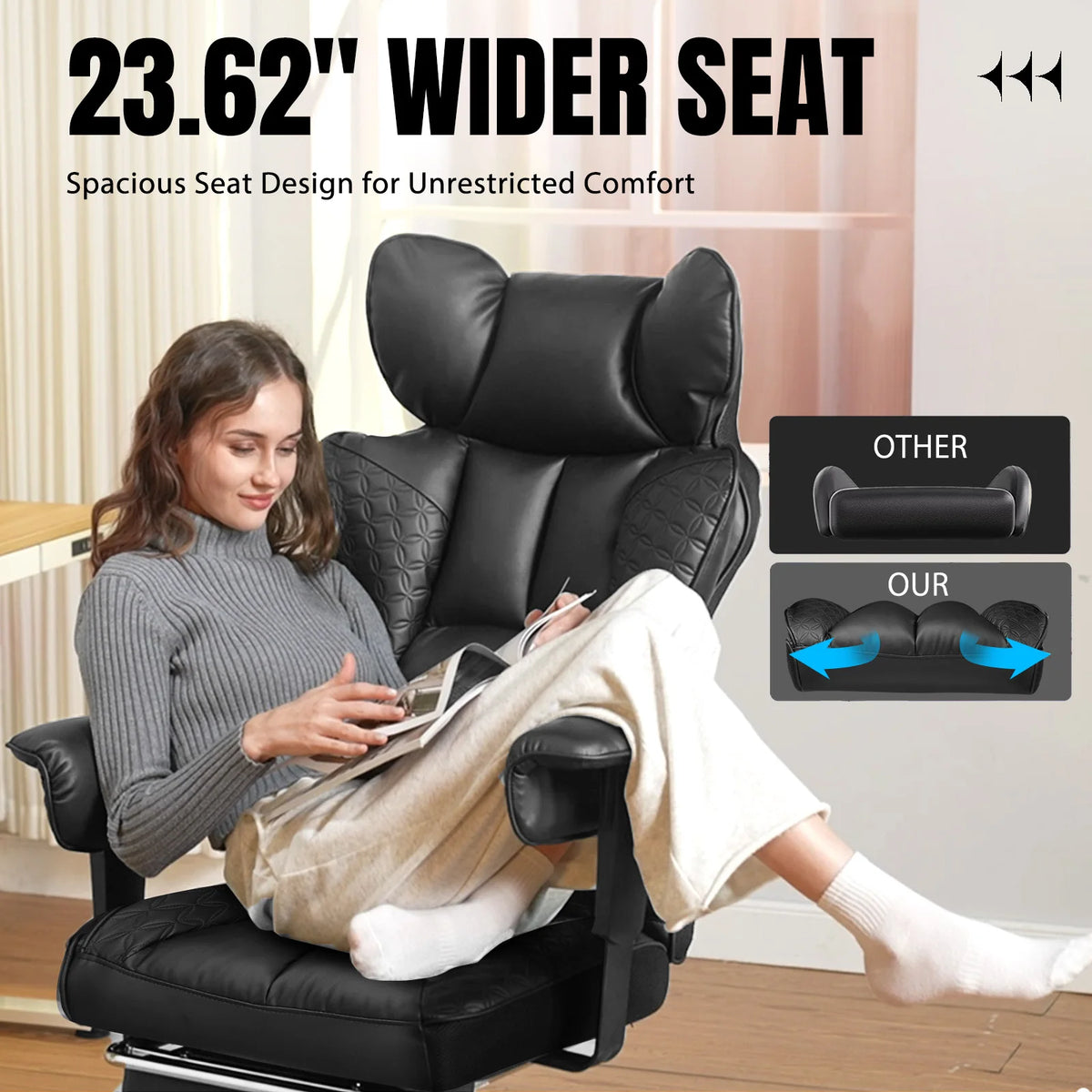 Ergonomic Leather High Back Office Chair Gaming Chair with Footrest, Adjustable Armrests