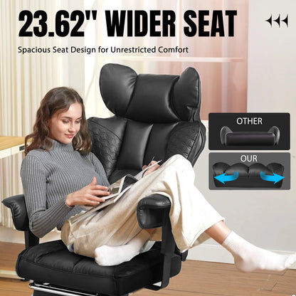 Ergonomic Leather High Back Office Chair Gaming Chair with Footrest, Adjustable Armrests