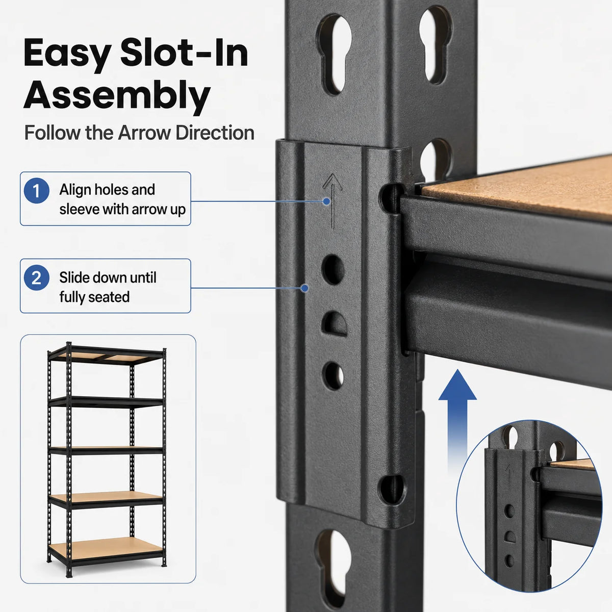 Heavy Duty Adjustable  5-Tier Metal Shelving Unit with MDF Shelves,