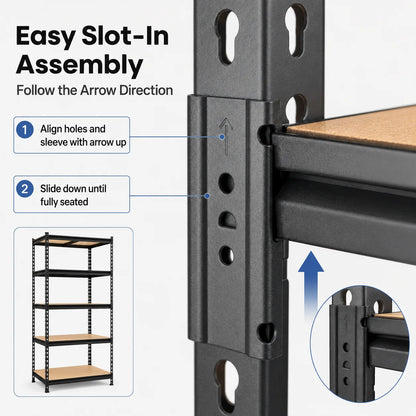 Heavy Duty Adjustable  5-Tier Metal Shelving Unit with MDF Shelves,