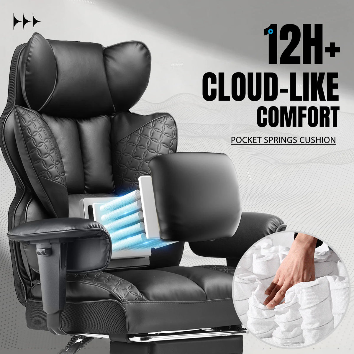 Ergonomic Leather High Back Office Chair Gaming Chair with Footrest, Adjustable Armrests