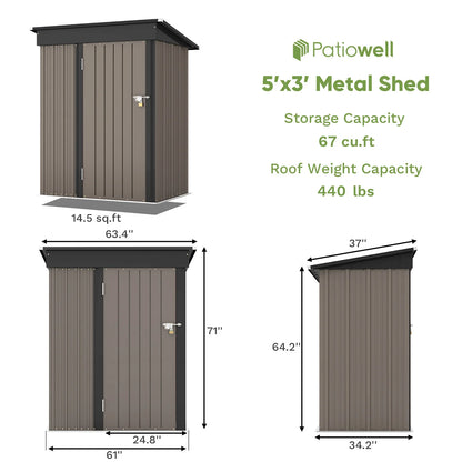 5x3 FT Outdoor Metal Tool Shed with Sloping Roof and Lockable Door