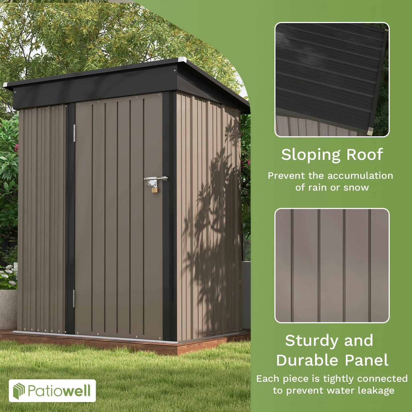 5x3 FT Outdoor Metal Tool Shed with Sloping Roof and Lockable Door