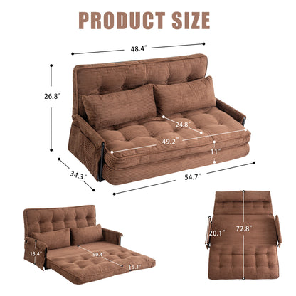 Foldable Floor Lounge Sofa Bed, Double 5‑Position Adjustable Corduroy Couch with Armrest Side Pocket