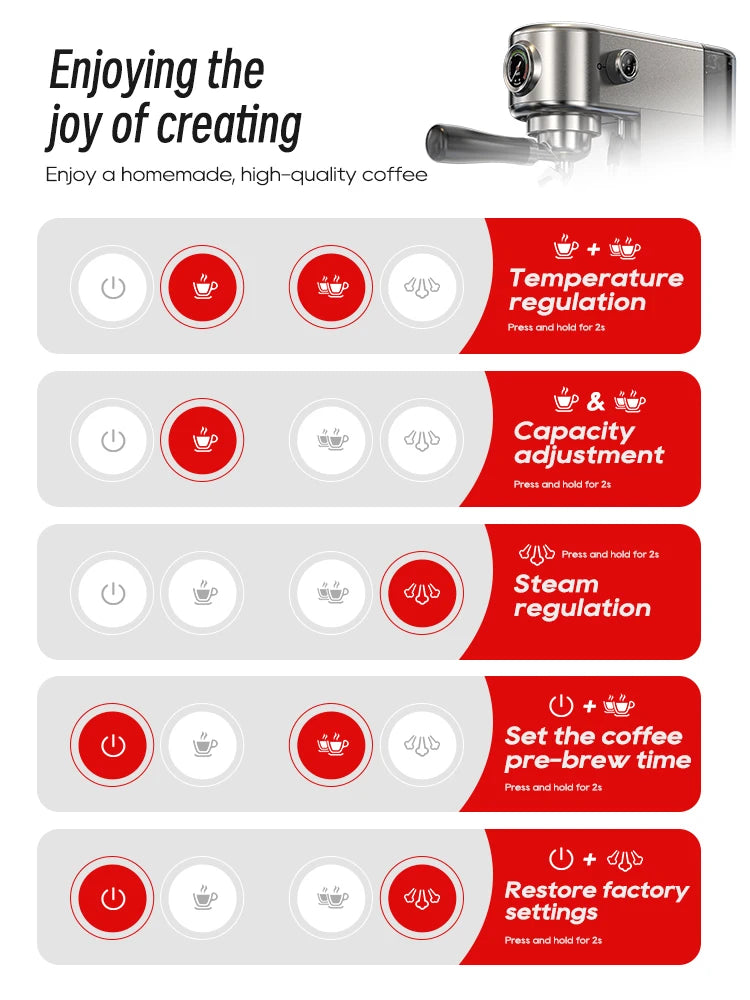 Semi Automatic Espresso Coffee Machine Temperature Adjustable Cold/Hot Super Slim Coffee Maker Cappuccino