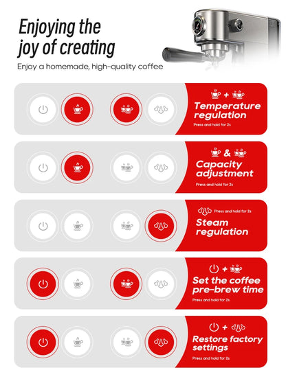 Semi Automatic Espresso Coffee Machine Temperature Adjustable Cold/Hot Super Slim Coffee Maker Cappuccino