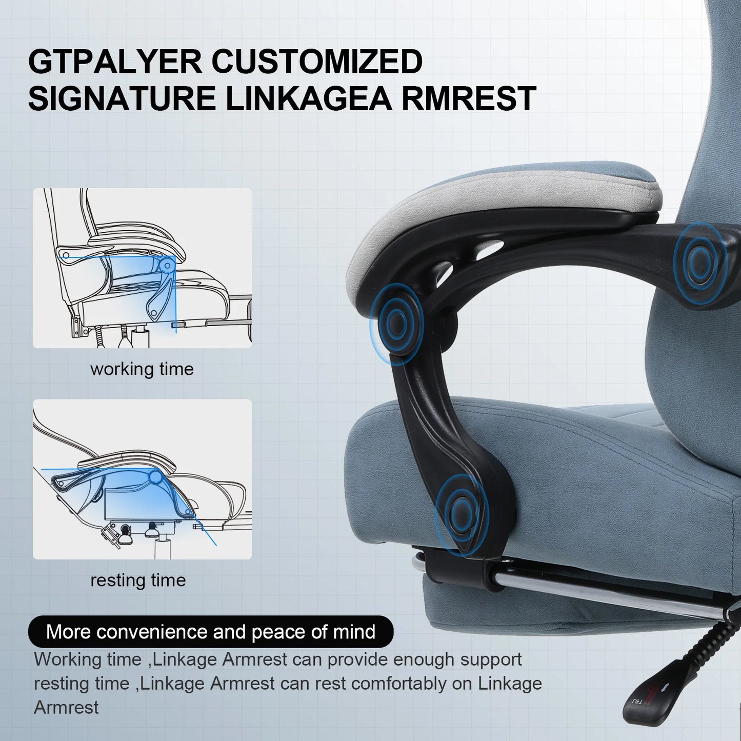 Ergonomic Gaming Chair with Pocket Spring Cushion, Linkage Armrests & Footrest,  Lumbar Support