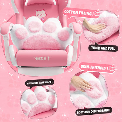 Ergonomic Computer Game Chair for Girls with Lumbar Support.  Gaming Chair with Cute Ears and Kawaii Pillow