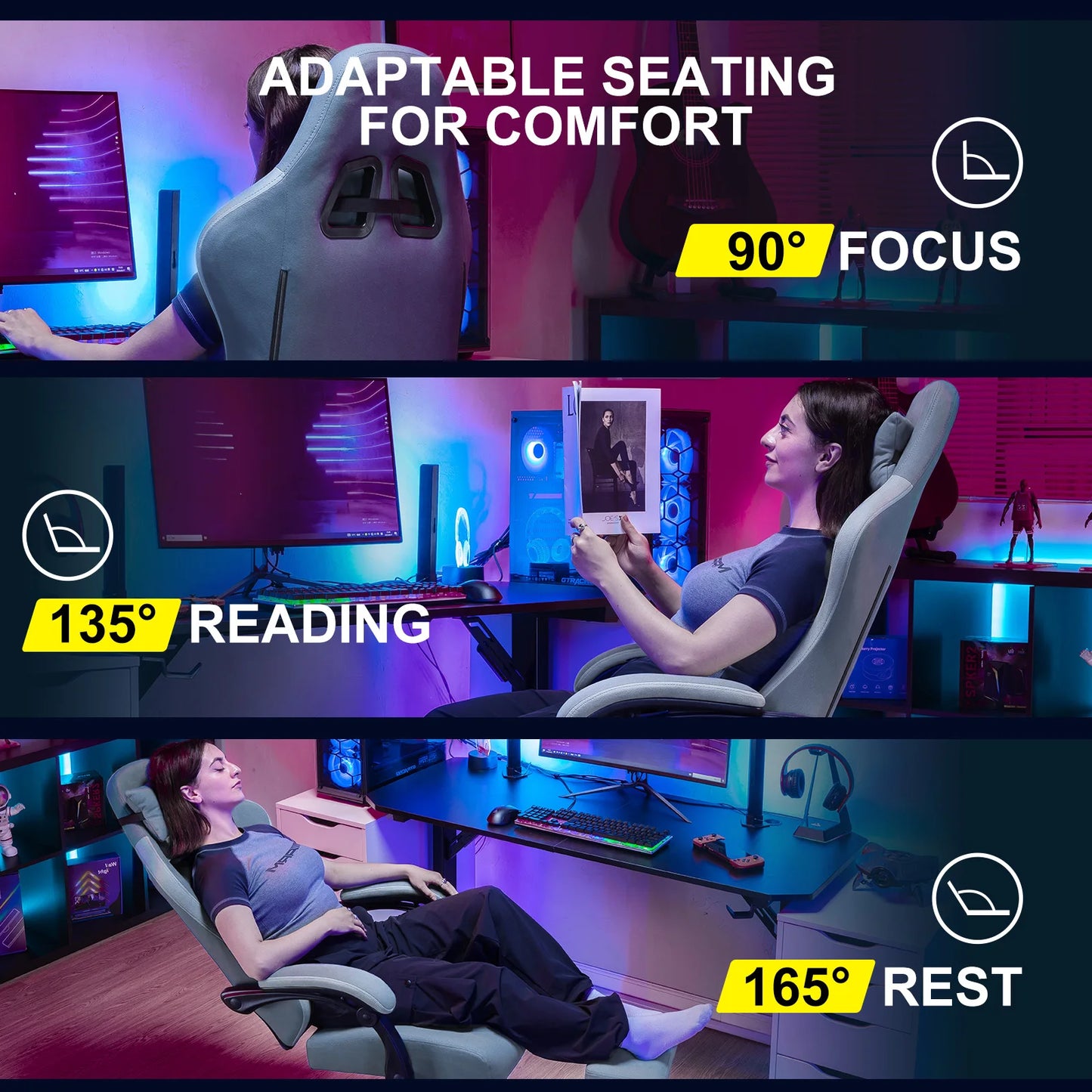 Ergonomic Gaming Chair with Pocket Spring Cushion, Linkage Armrests & Footrest,  Lumbar Support