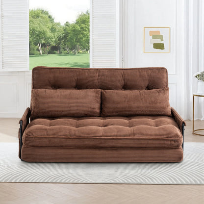Foldable Floor Lounge Sofa Bed, Double 5‑Position Adjustable Corduroy Couch with Armrest Side Pocket