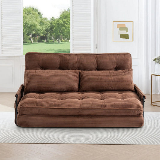 Foldable Floor Lounge Sofa Bed, Double 5‑Position Adjustable Corduroy Couch with Armrest Side Pocket