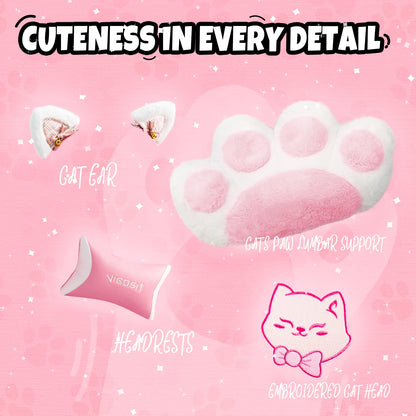 Ergonomic Computer Game Chair for Girls with Lumbar Support.  Gaming Chair with Cute Ears and Kawaii Pillow