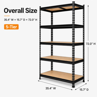 Heavy Duty Adjustable  5-Tier Metal Shelving Unit with MDF Shelves,