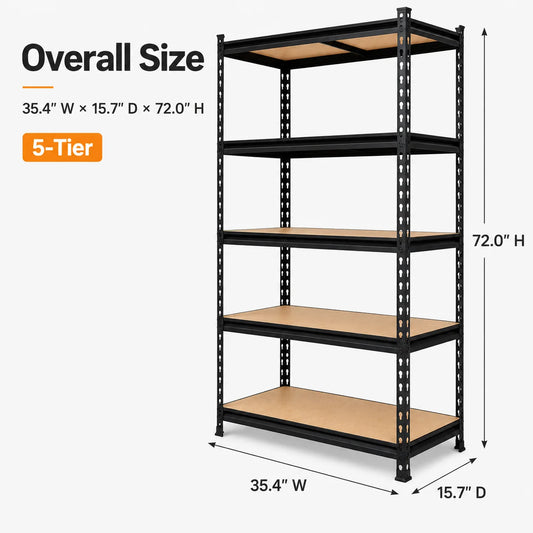 Heavy Duty Adjustable  5-Tier Metal Shelving Unit with MDF Shelves,