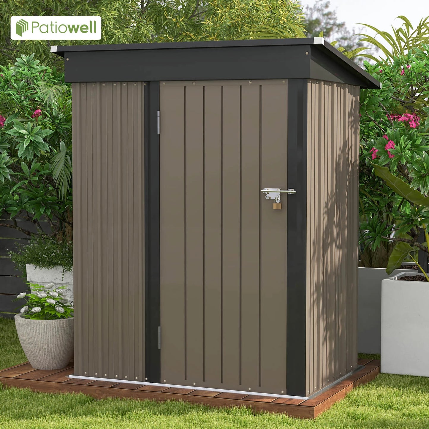 5x3 FT Outdoor Metal Tool Shed with Sloping Roof and Lockable Door