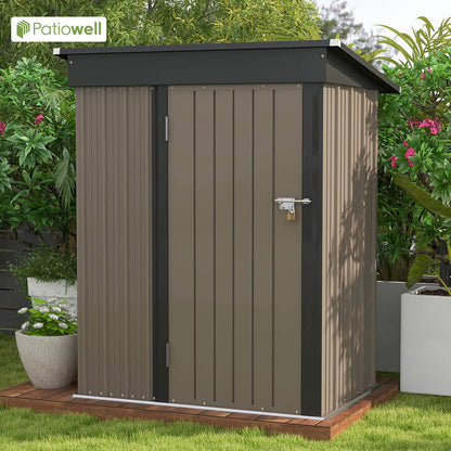 5x3 FT Outdoor Metal Tool Shed with Sloping Roof and Lockable Door