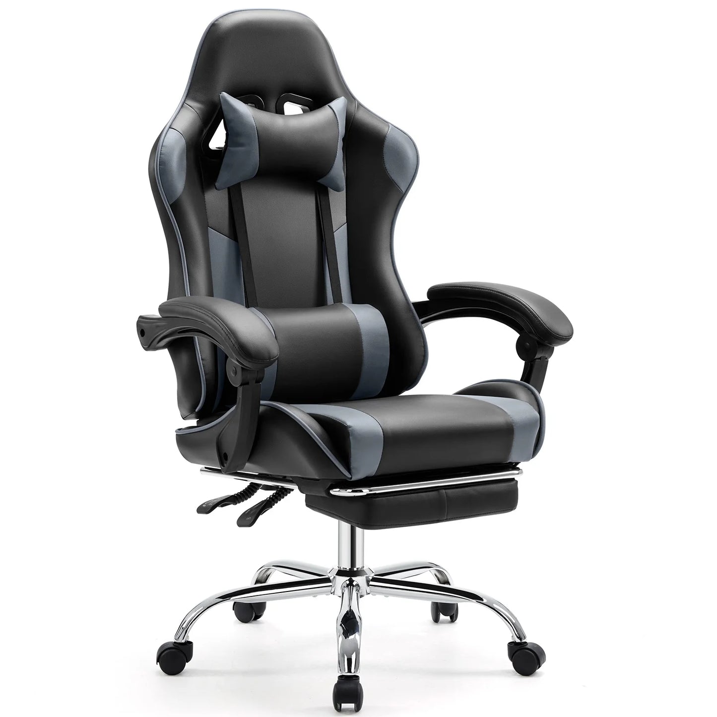 Adjustable Leather Gaming Chair with Headrest & Lumbar Support