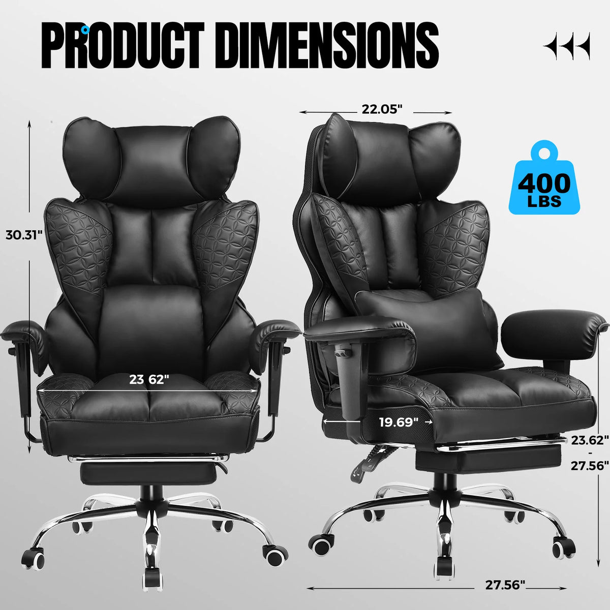 Ergonomic Leather High Back Office Chair Gaming Chair with Footrest, Adjustable Armrests